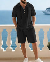 Portofino Coast™ Set Aus Baumwoll-Leinen Mit Moderner Kapuzenshirt in Schwarz
