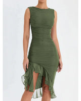 Clara | Damen Elegantes Midi Kleid Stretch Mesh – Mesh Midikleid Elegant 2026 in Grüne Charlotte