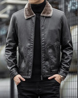 Herren Lederjacke mit Kragen - Leon in Grau