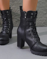 Claudia | Damen Schnürstiefeletten mit Schnallendetail in Schwarz