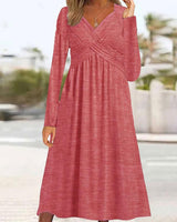 Venala | Graues Einfarbiges Midikleid Mit Seitentaschen in Rosa