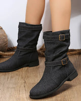 Montana™ Stiefel aus Denim mit Mittelhohem Schaft und Dekorativer Schnalle / Authentizität und Stil in Jedem Detail! in Schwarz