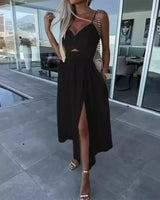 Fiora™ Kleid mit Feinem Cut-Out und Elegantem Schlitz in Schwarz