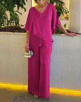 Mirelly™-Set aus Premium-Strick mit Asymmetrischem Oberteil und Eleganter Hose in Pink