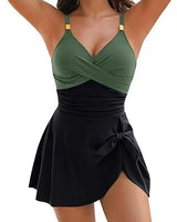 Selina | Dein sexy & schlank machendes Bauch-Weg-Swimdress in Grün und Schwarz