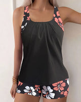 Ravina | Dein stylisches 2-teiliges Schwimmset für Sommer & Strand in Schwarz mit Orangefarbenen Blumen