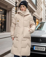 Lethara | Trendige und warme lange Winterjacke in Beige
