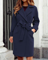 Katarino | Langer Kaschmir Trenchcoat mit Knopfsystem in kräftigen Farben in Bleu marine