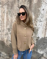 RoyalLina™ - Mantel aus Gekämmter Wolle mit Goldenen Knöpfen und Stehkragen / Stil und Komfort in der Richtigen Dosierung! in Khaki