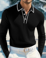 Castellan™-Poloshirt mit Langen Ärmeln, Kontrastierendem Kragen und Hochwertiger Verarbeitung in Schwarz