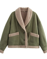 Bianca - Wildlederjacke mit Taschen Frau Winter Chic in Grün