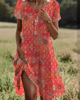 Giovana – Elegantes Midi-Kleid Mit Kurzen Ärmeln in Orange