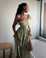 Damen Strand Midi Sommerkleid in Hellgrün