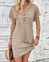 Audrey™ Kleid mit Lässiger Passform und V-Ausschnitt in Beige