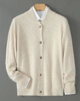 Anke | Damen Weiche Strickjacke mit Knopfleiste vorne in Beige