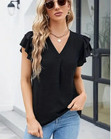 Pauline™ Bluse mit gestuften Ärmeln und Frontfalte in Schwarz