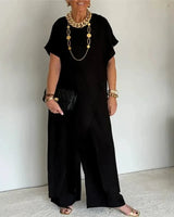Aurenya™ Set Mit Asymmetrischer Tunika und Fließender Pantalonhose in Schwarz