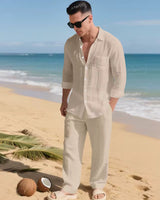 Malibu-Set™ aus Baumwoll-Leinen mit Raffiniertem Design in Beige