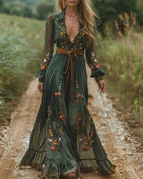 Selvara – Elegantes Boho Damen Maxikleid in Grün