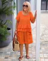 Sorella™ Set Mit Volant-Oberteil Und Shorts Mit Taschen in Orange