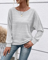 Mirevna™ Strickpullover Mit Strukturierter Optik und Femininem Ausschnitt in Hellgrau