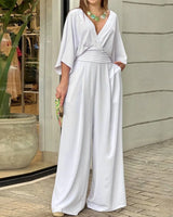 Bellavie™-Overall mit fließendem Hosenbeinschnitt und betonter Taille in Weiß