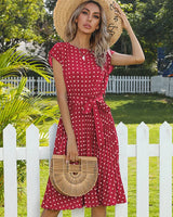 Beth - Polka Bloom Kleid in Weinrot