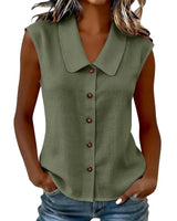 Celinea™ Baumwoll-Leinen-Bluse Mit Elegantem Kragen Und Vorderen Knöpfen in Grün