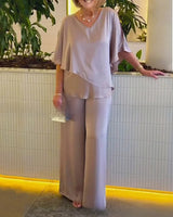 Mirelly™-Set aus Premium-Strick mit Asymmetrischem Oberteil und Eleganter Hose in Khaki