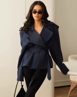 Bellecourt™ Kurzer Trenchcoat Mit Taillierter Passform in Dunkelblau