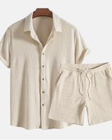 Jorvian - Strukturiertes Set aus Sommerhemd und Shorts in Aprikose