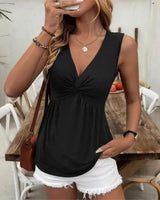 Amélisse™ Bluse Mit V-Ausschnitt Und Figurbetonender Drapierung in Schwarz