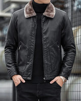 Herren Lederjacke mit Kragen - Leon in Schwarz