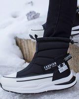 Win | Groovywish Herren Winter Orthopädische Stiefel Mehrfarbig Wasserdichte Schuhe in Schwarz und weiß