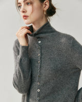 Areum - Langärmelige Kaschmir Strickjacke Mit Knopfleiste in Dunkelgrau