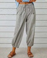 Kobe™ Baumwoll-Leinen-Hose mit Fronttaschen und verstellbarem Kordelzug in Grau