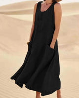 Tina™ - Sommer Leinenkleid in Schwarz