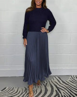 Lexenburg™ - Kleid mit Strukturiertem Strickpullover und Elegantem Plisseerock / Authentische Weiblichkeit mit Zeitgemäßem Touch! in Dunkelblau