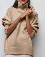 Lilian | Damen Übergroßer Winterpullover mit hohem Kragen in Beige