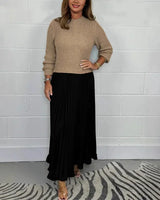 Lexenburg™ - Kleid mit Strukturiertem Strickpullover und Elegantem Plisseerock / Authentische Weiblichkeit mit Zeitgemäßem Touch! in Khaki
