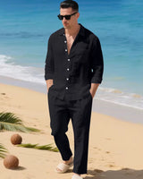 Malibu-Set™ aus Baumwoll-Leinen mit Raffiniertem Design in Schwarz