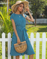 Beth - Polka Bloom Kleid in Elegantes Blau