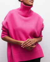 Lilian | Damen Übergroßer Winterpullover mit hohem Kragen in Rosa