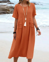 Kleid Alessia™ aus Baumwoll-Leinen mit seitlichen Lagen-Details in Orange