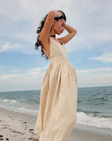 Damen Strand Midi Sommerkleid in Beige