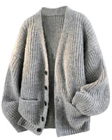 Soumaila - Locker Sitzende Strick Jacke Mit V-Ausschnitt in Grau