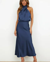 Rosemary | Neckholder Abendkleid in Marine Blau