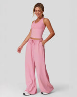 Lunary™ Set Mit Minimalistischem Top und Fließender Pantalonhose in Pink