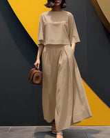 Sofia™ Set mit Lockerer Cropped-Bluse und High-Waist Culotte in Khaki