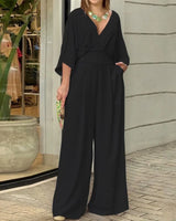 Bellavie™-Overall mit fließendem Hosenbeinschnitt und betonter Taille in Schwarz